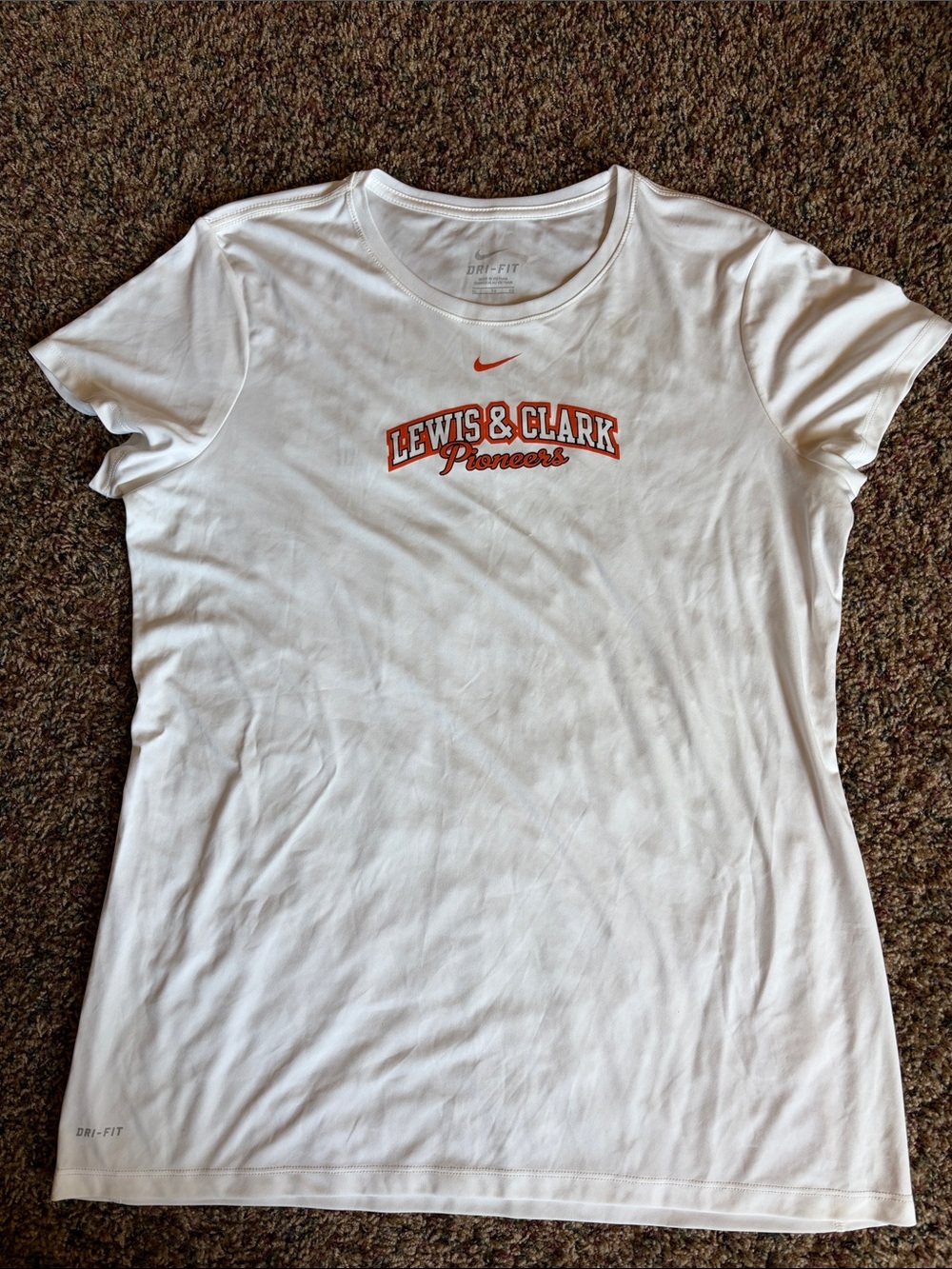 Nike White T-shirt with Orange Lewis & Clark Pioneers Logo